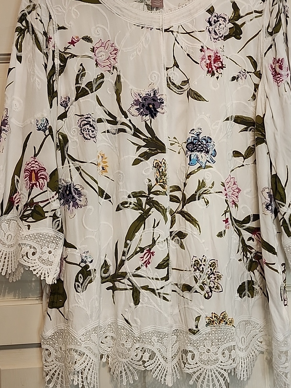 Chicos Lace Blouse With Embroidery Over Ivory Floral print. All Occasions